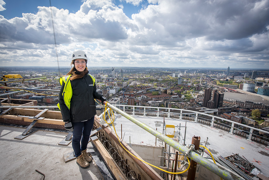 28691 Civil Eng Placement - Rachael Broad 30 April 2015. Shots of Rachael on her placement year with Mace. She is working on the Southbank Tower near Waterloo. With colleagues. Client: Louise Paton - IDPS
