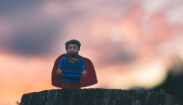Lego superman stood on a log