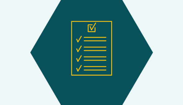 A hexagon with the icon for Professionalism - a clipboard