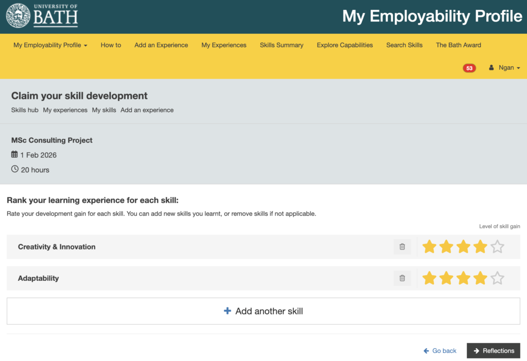 A screenshot of My Employability Profile