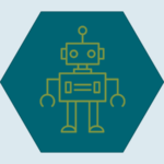 Digital and AI literacy icon: a stylized robot inside a hexagon.