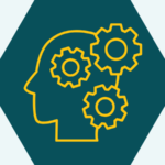 An icon of a head in profile with cogs