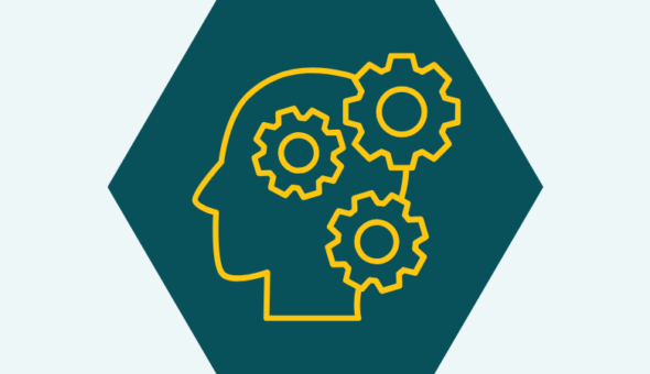 An icon of a head in profile with cogs