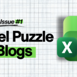A lined-paper grid with A MS Excel logo and the words "Excel Puzzle Blogs, Issue #1."