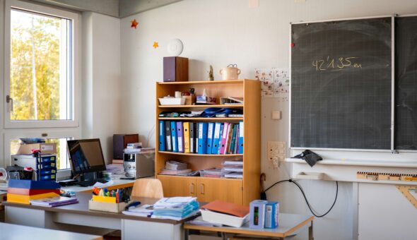 An empty maths classroom.