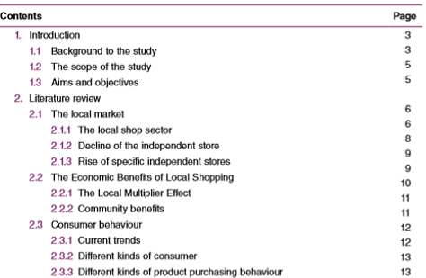 example of contents page for dissertation