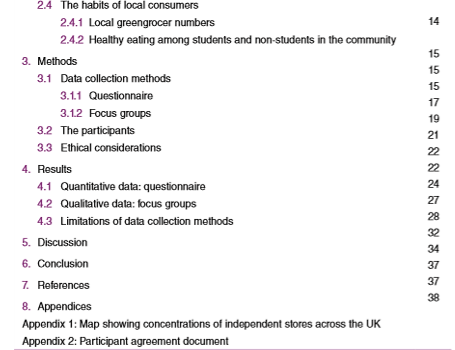 contents page for dissertation