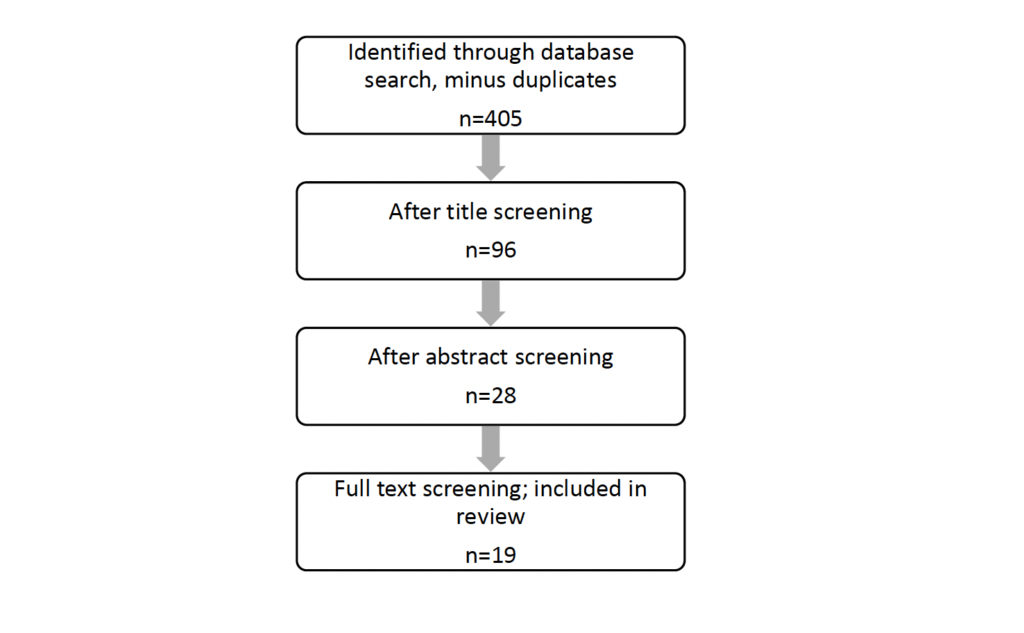 Flow chart showing the article screening process, which resulted in 19 included articles
