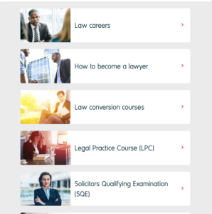 Screenshot of the Law sector profile on Prospects