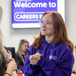 A Student Employability Coach talks to a student in the Careers Centre