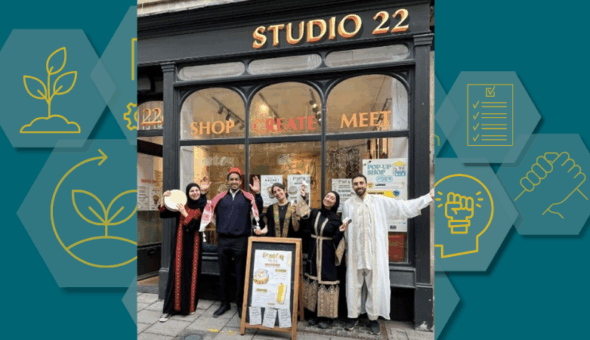 A photo of the Fostoq team outside the pop up shop