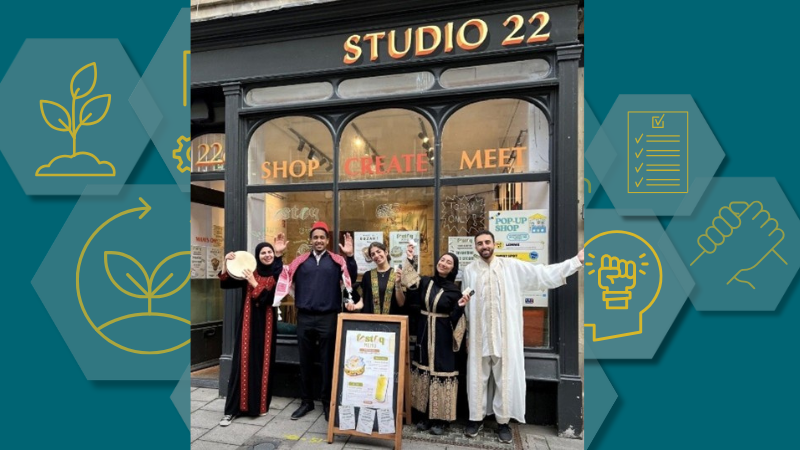 A photo of the Fostoq team outside the pop up shop