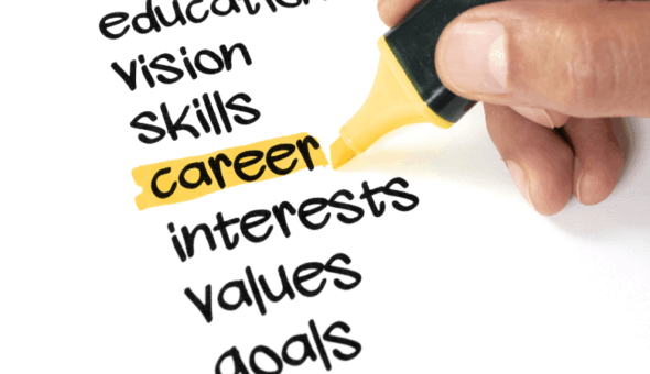 A handwritten list of items with 'career' highlighted in yellow marker pen