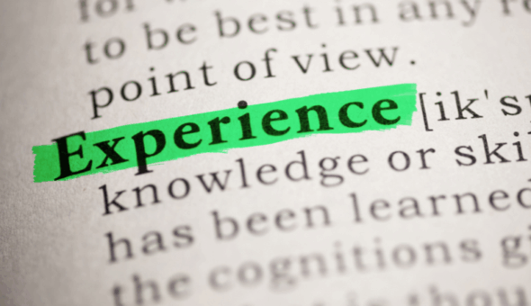 A photo of the dictionary definition of 'experience'