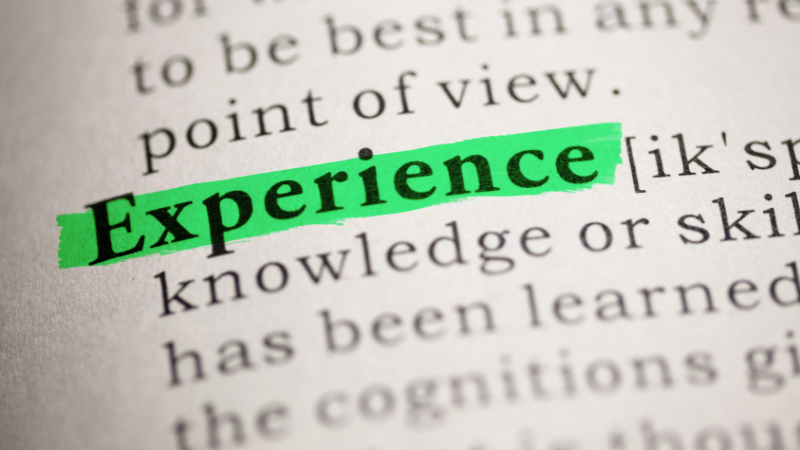 A photo of the dictionary definition of 'experience'