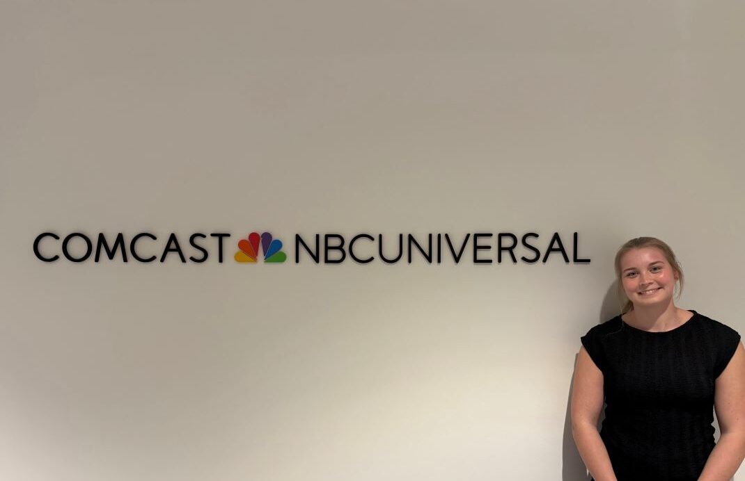 A photo of Emily Lack next to the NBC Universal logo