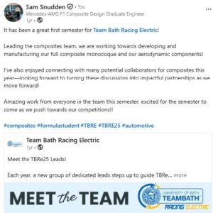 A screenshot of Sam's LinkedIn post