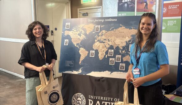 Rebecca and Natalie at a University of Bath stand