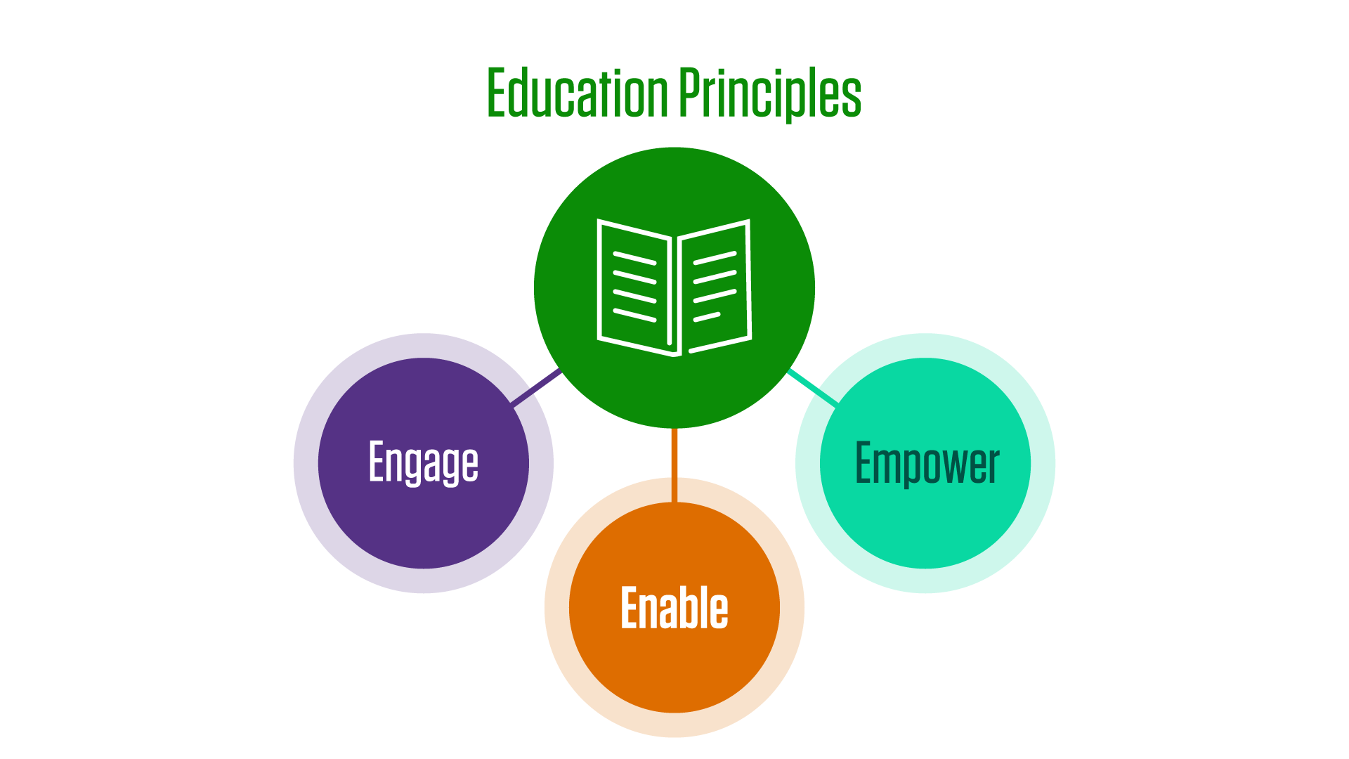 diagram showing education principles - Engage, Enable, Empower