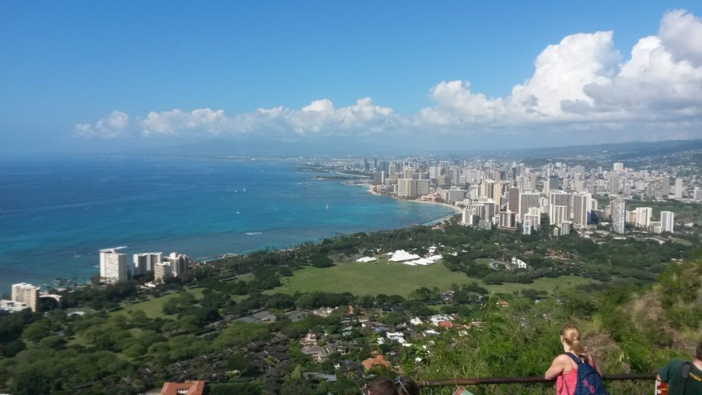 Views of Waikiki beach and Honolulu from Diamond Head Crater.