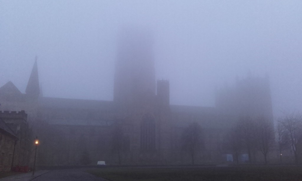 The sights of Durham - somewhere in the fog there’s a cathedral.