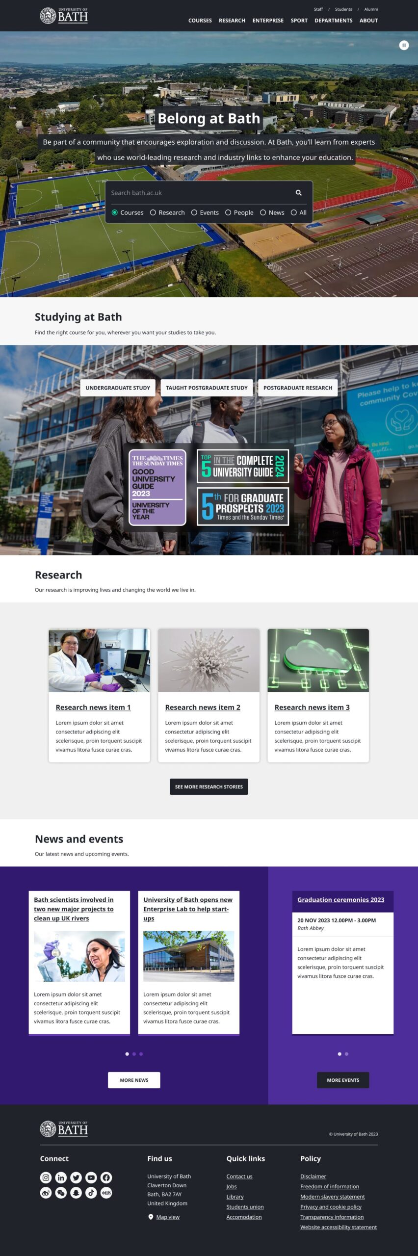 A screen capture of the initial homepage design concept