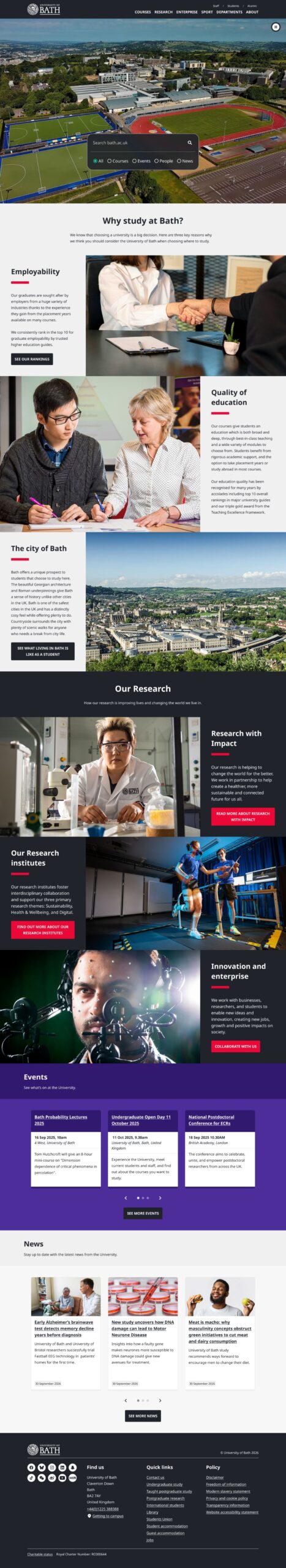 A screen capture of the final homepage design