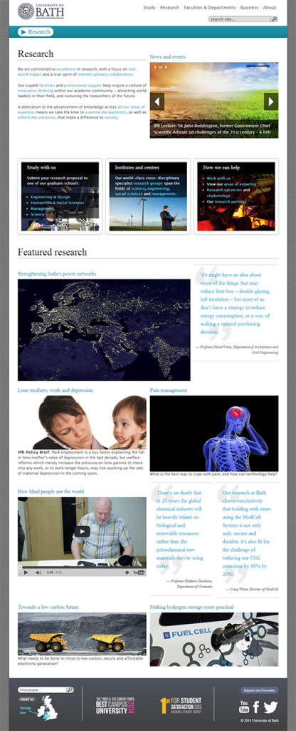 Our previous version of the research landing page.