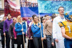 29095 50th Anniversary Celebrations 25 Oct 2016. University of Bath marks the 50th Anniversary of receiving its Royal Charter from the Queen. A procession of staff and University Officers makes its way from the Guildhall to the Abbey where performances and speeches are made. The Chancellor, HRH The Earl of Wessex, presides over the event. Client: Lara Stanley - Alumni and Development