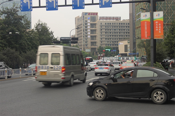 a busy traffic jam of cars on a city street