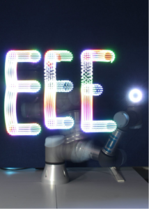 Robot spelling out "EEE"