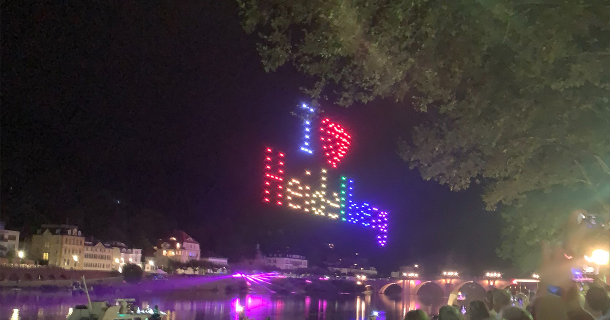 'I love Heidelberg' light display over the water