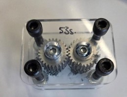 Wire winding jig with two interlocking metal gears, designed for developing in house heaters.