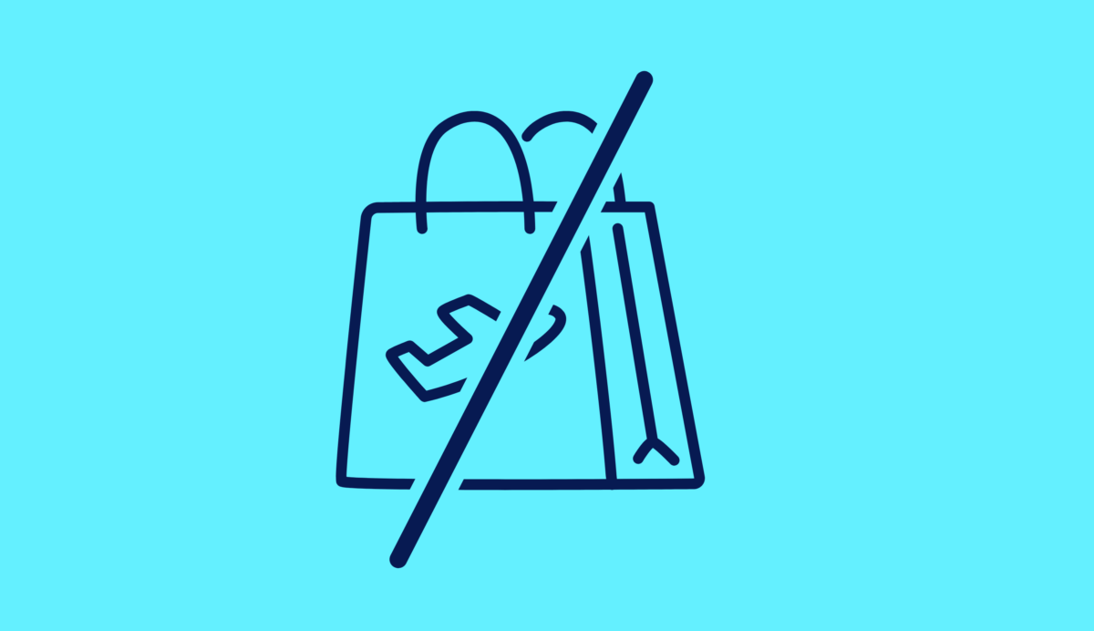 Icon of a duty free shopping bag with a line through it, crossing it out