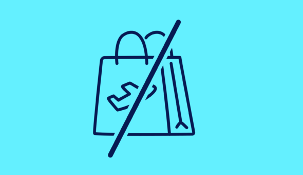 Icon of a duty free shopping bag with a line through it, crossing it out