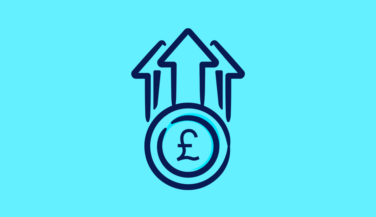 Icon of money with upward arrows.