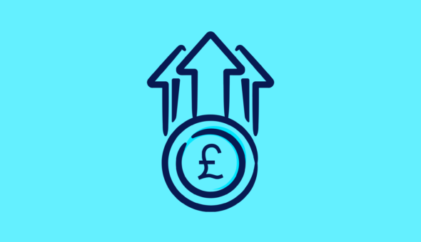 Icon of money with upward arrows.