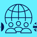 Icon of the globe alongside the UK and Canada flags