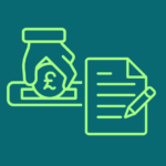 Icons of a document and a hand inserting a coin into a slot.