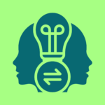 Icon of two heads, a shared lightbulb and arrows pointing in either direction.