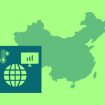 Icon including a map of China and a symbol of planet earth next to a thermometer