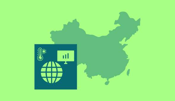 Icon including a map of China and a symbol of planet earth next to a thermometer