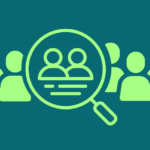 Icon of crowd of people with two under a magnifying glass