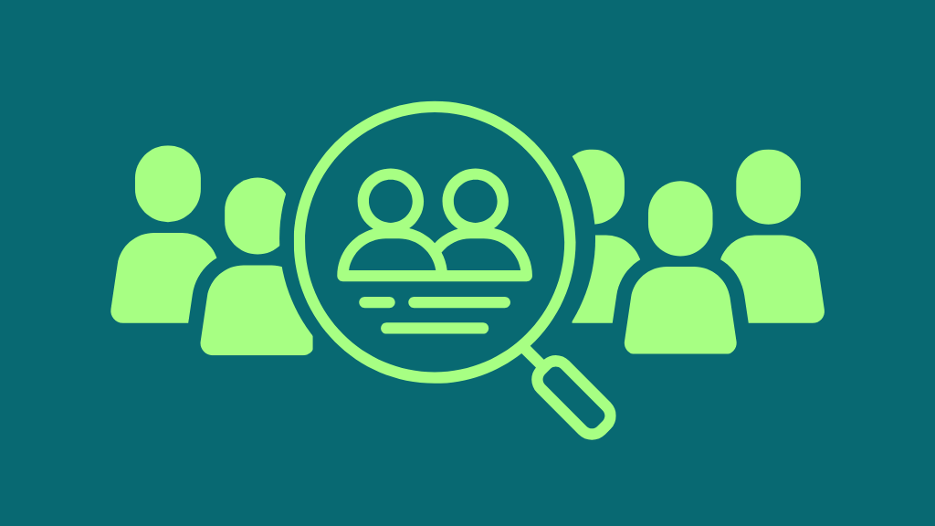 Icon of crowd of people with two under a magnifying glass