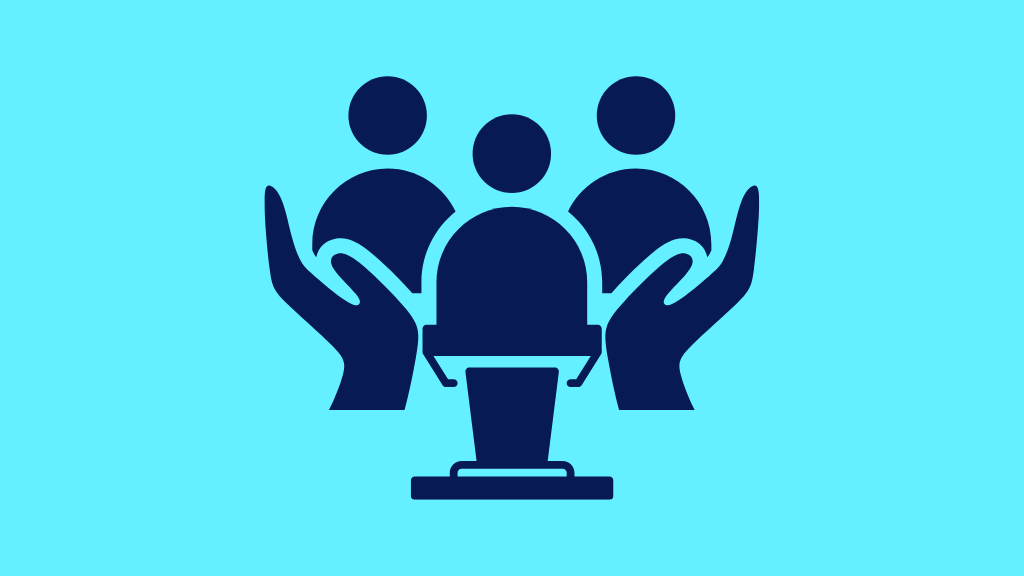 Hands supporting people behind a lectern