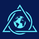 Icon of the world within an interlinked triangle and circle