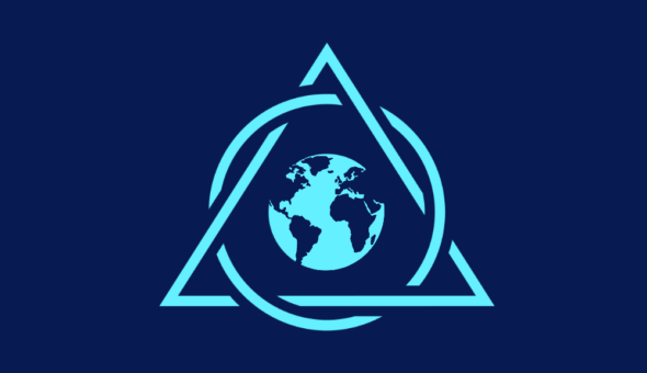 Icon of the world within an interlinked triangle and circle