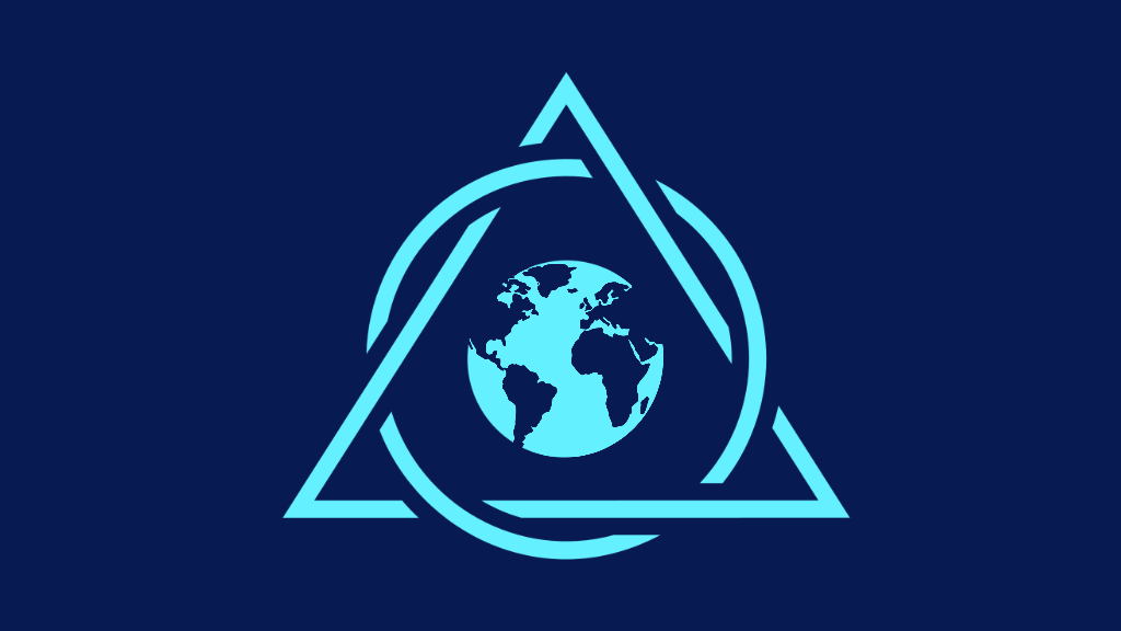 Icon of the world within an interlinked triangle and circle