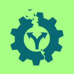 Icon of broken wheel with two arrows going in different directions