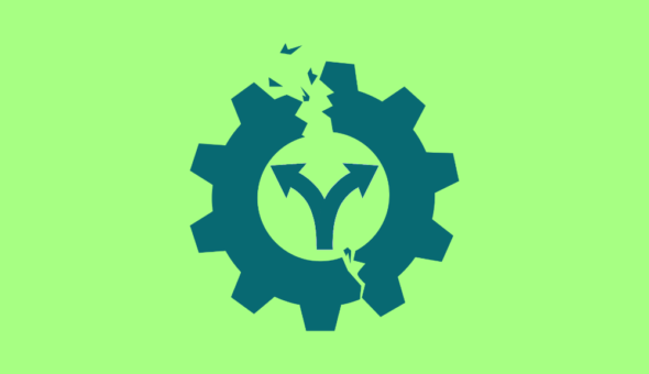 Icon of broken wheel with two arrows going in different directions